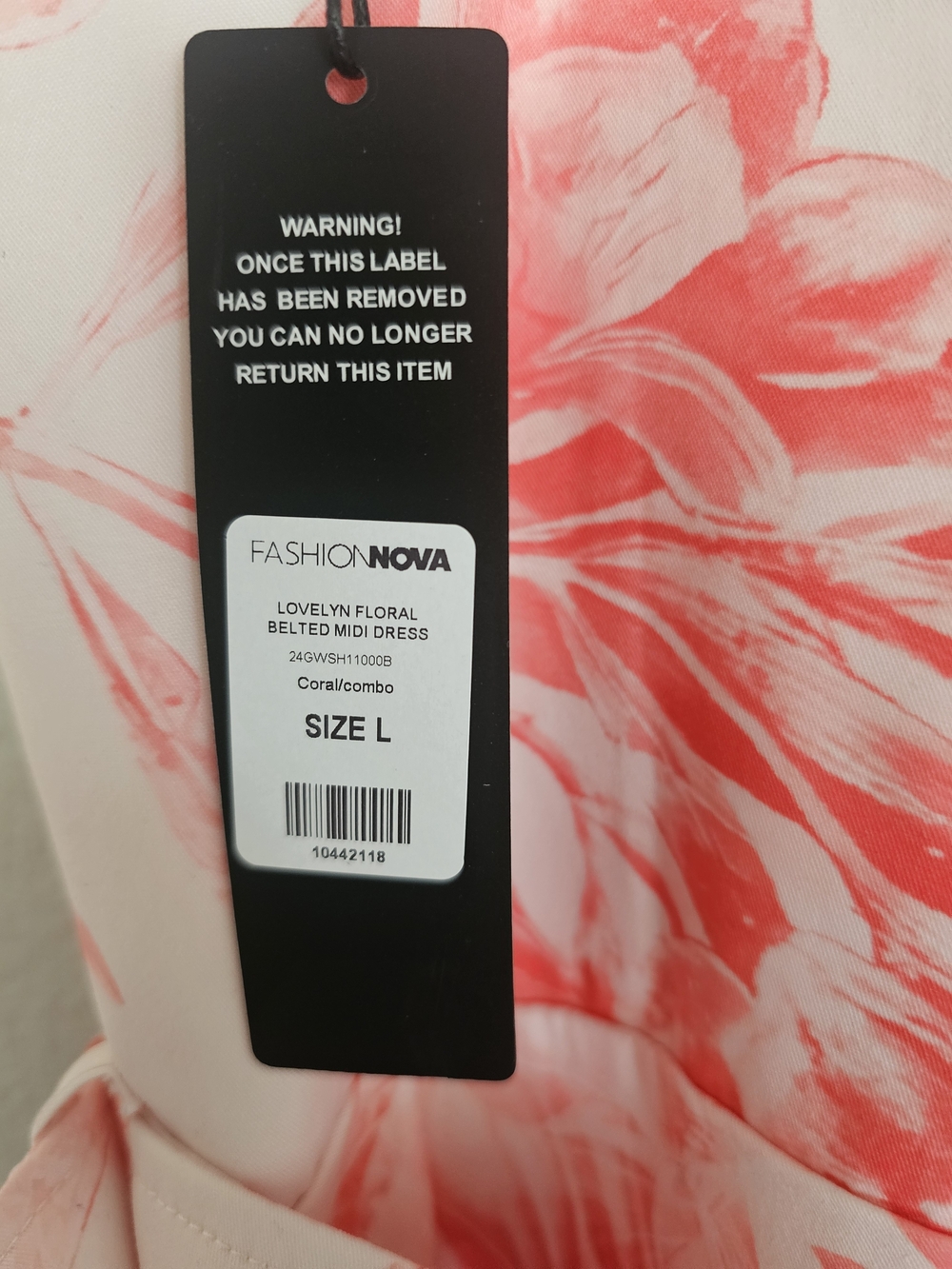Fashion Nova Coral and White Floral Belted Midi Dress